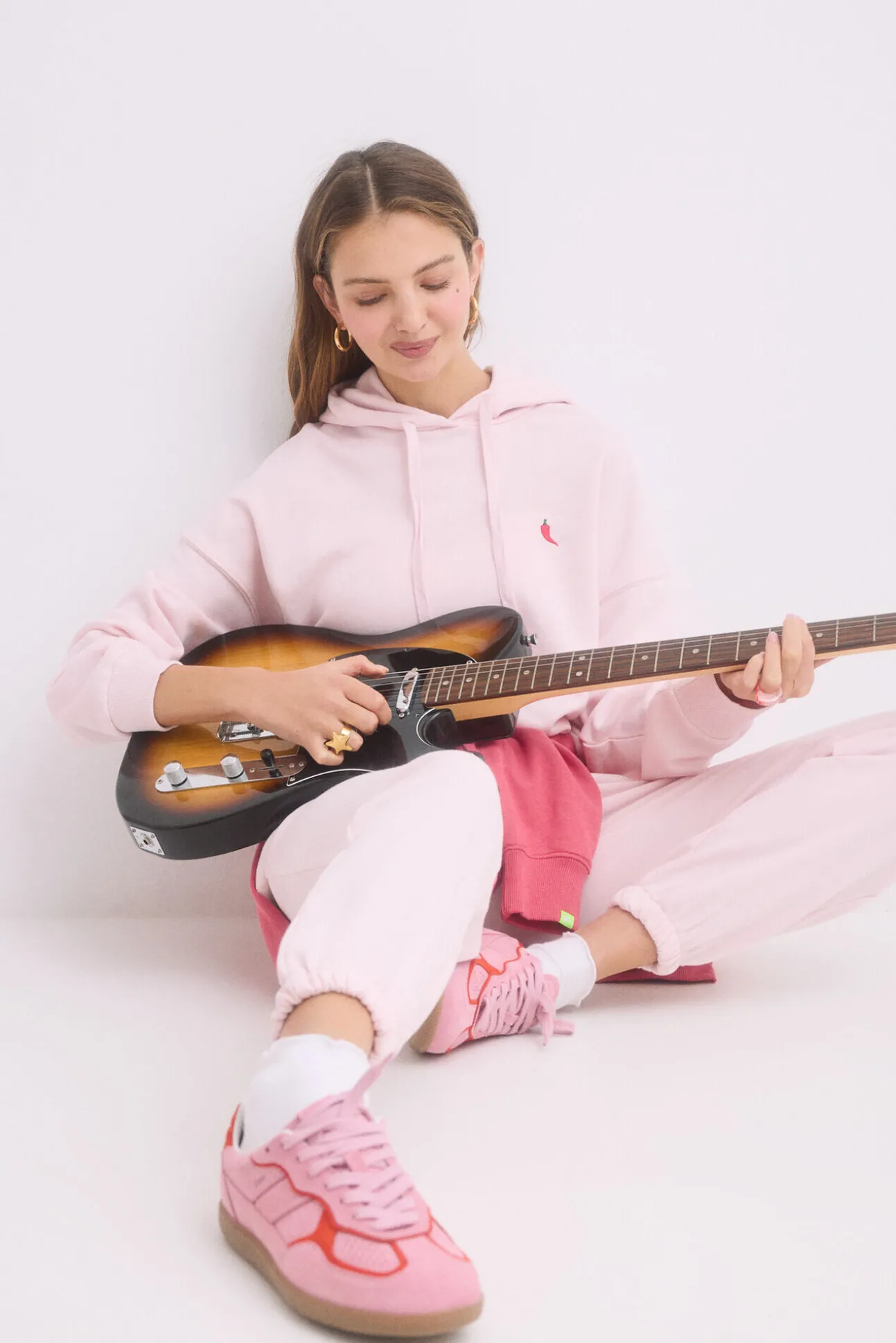 Sudadera capucha felpa algodón rosa