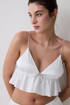 Sujetador bralette triangular satinado blanco