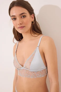 Sujetador NATURAL triangular satén y encaje azul