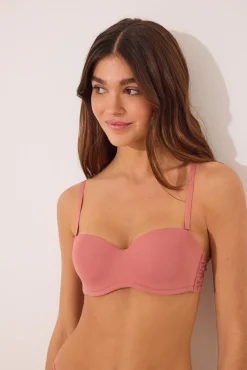 Sujetador STRAPLESS microfibra y encaje rosa