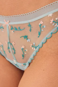 Tanga clásico tul flores bordadas azul claro
