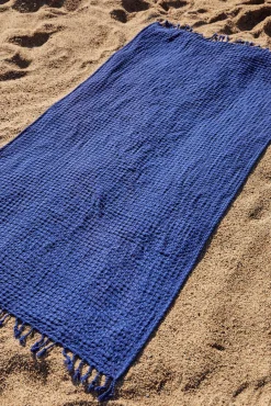 Toalla de playa de algodón azul eléctrico Ola