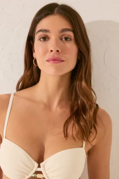 Top bikini balconette tejido blanco plisado