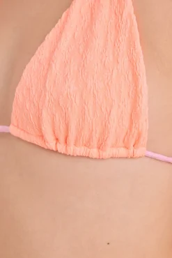 Top bikini halter textura miniflor naranja