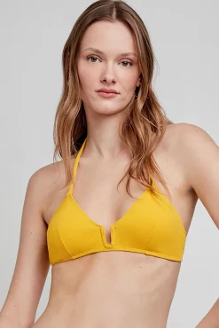 Top bikini sin aro y relleno extraíble amarillo