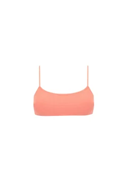 Top bikini tejido naranja plisado