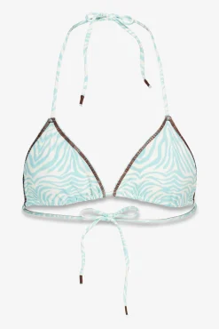Top bikini triangular cortina cebra turquesa