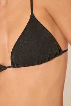 Top bikini triangular cortina brillo negro