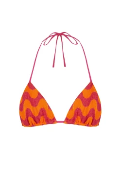 Top bikini triangular estampado geométrico rosa