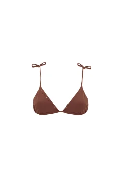 Top bikini triangular marrón strass brillos