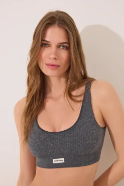 Top canalé seamless gris