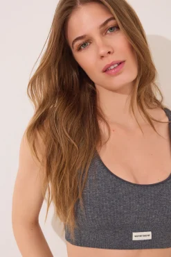 Top canalé seamless gris
