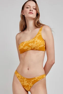 Top de bikini asimétrico estampado amarillo