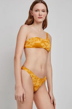 Top de bikini asimétrico estampado amarillo