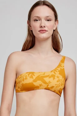 Top de bikini asimétrico estampado amarillo