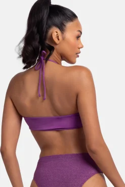 Top de bikini bandeau brillo morado