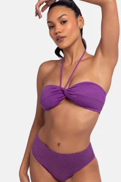 Top de bikini bandeau brillo morado