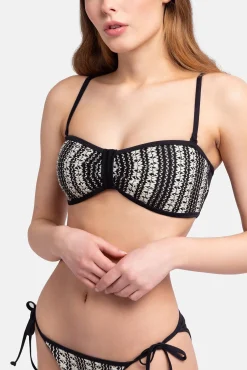 Top de bikini bandeau crochet negro