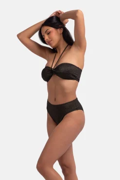 Top de bikini bandeau lúrex negro