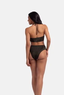 Top de bikini bandeau lúrex negro