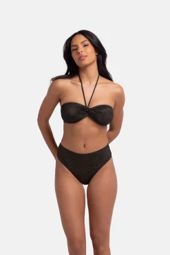 Top de bikini bandeau lúrex negro