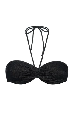 Top de bikini bandeau lúrex negro