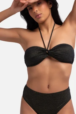 Top de bikini bandeau lúrex negro