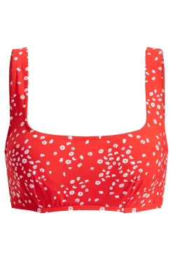 Top de bikini con aro rojo print flores