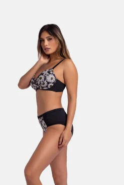 Top de bikini estampado negro