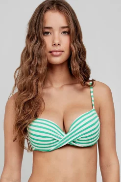 Top de bikini print rayas verdes