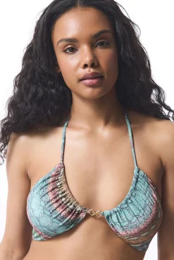 Top de bikini print serpiente brillo