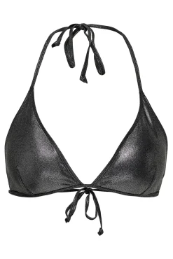 Top de bikini triangular negro metalizado