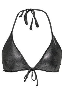 Top de bikini triangular negro metalizado