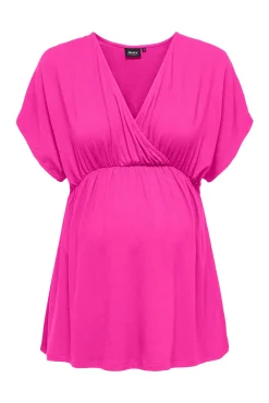 Top fluido manga murciélago cuello pico maternity