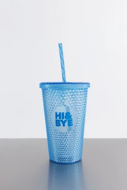 Vaso plástico cañita integrada azul medio