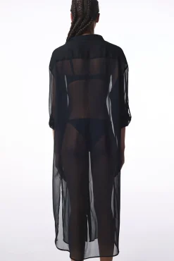 Vestido camisero largo playa negro