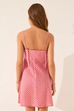Vestido corto tirantes cuadros vichy rosa