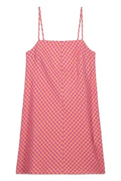 Vestido corto tirantes cuadros vichy rosa