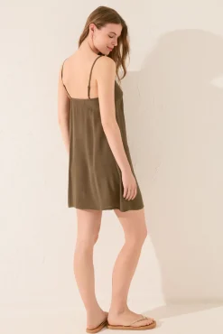Vestido corto tirantes kaki strass brillo