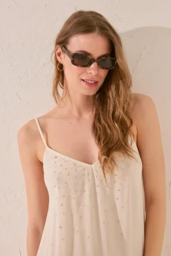 Vestido corto tirantes marfil strass brillo