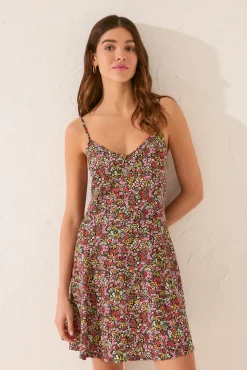 Vestido corto viscosa miniflores