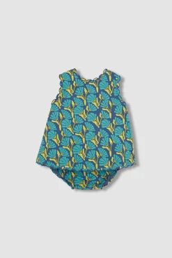 Vestido de flores con lazo azul