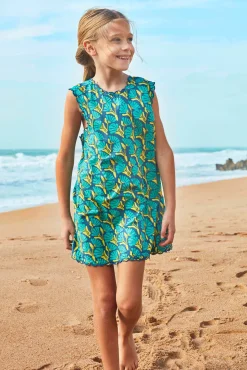Vestido de flores con lazo azul