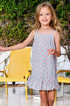 Vestido estampado de tirantes con borda blanco