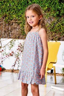 Vestido estampado de tirantes con borda blanco