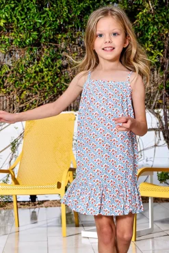 Vestido estampado de tirantes con borda blanco