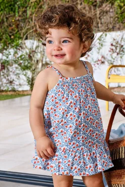 Vestido estampado de tirantes con bordado al tono