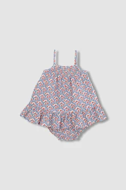 Vestido estampado de tirantes con bordado al tono