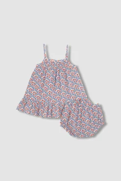 Vestido estampado de tirantes con bordado al tono