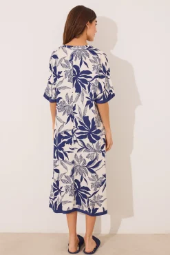 Vestido largo satén print flores